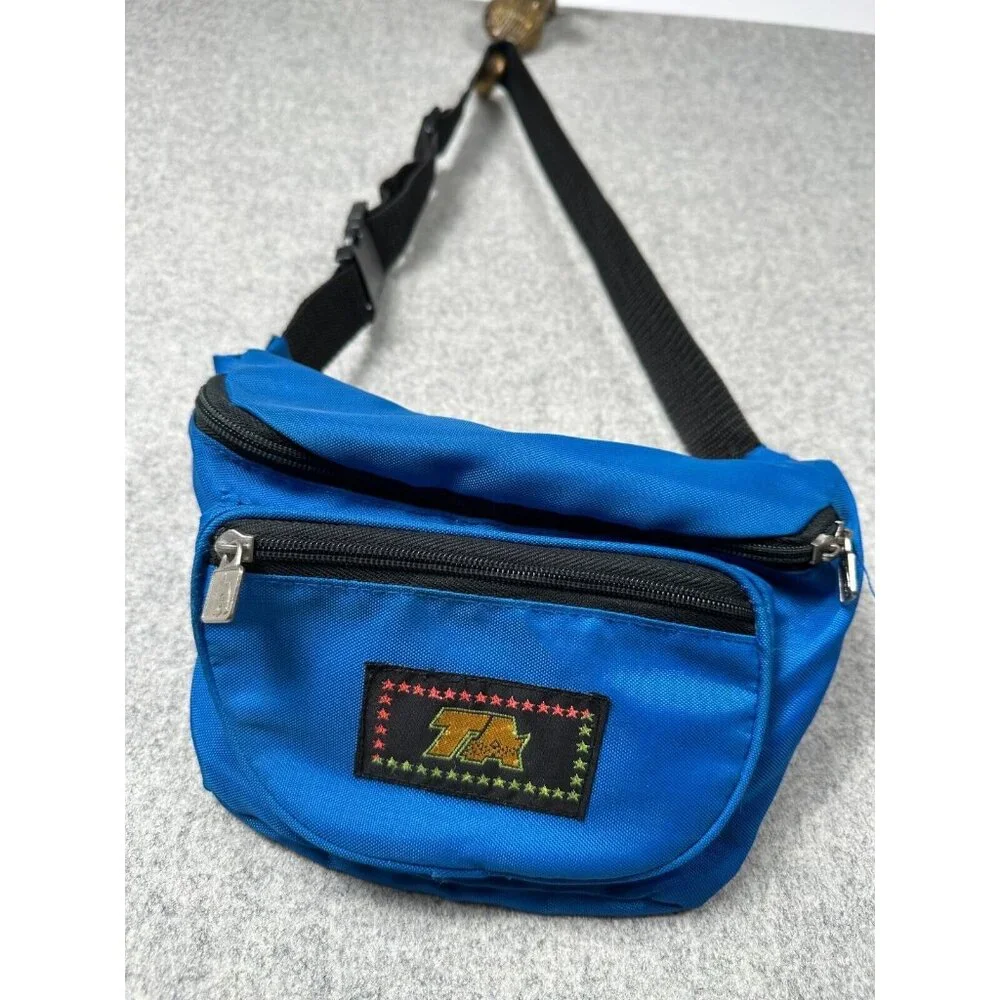 Vintage TA Blue Fanny Pack 90s Retro Multiple Pockets Adjustable Retro‎ Waist - Picture 8 of 16